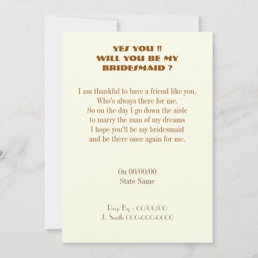 sind Sie meine Brautjungfer/Trauzeugin Einladung (Rückseite)