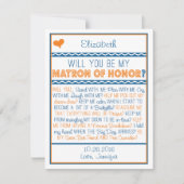 Sind Sie meine Matrone der Ehre? Marine/orange Einladung (Vorderseite)