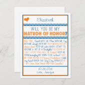 Sind Sie meine Matrone der Ehre? Marine/orange Einladung (Vorne/Hinten)