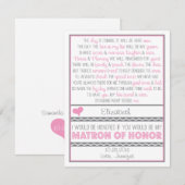 Sind Sie meine Matrone der Ehre? Rosa/graues Einladung (Vorne/Hinten)