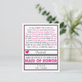 Sind Sie meine Trauzeugin? Rosa/schwarzes Gedicht Einladung (Stehend Vorderseite)