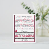 Sind Sie meine Trauzeugin? Rotes/schwarzes Gedicht Einladung (Stehend Vorderseite)