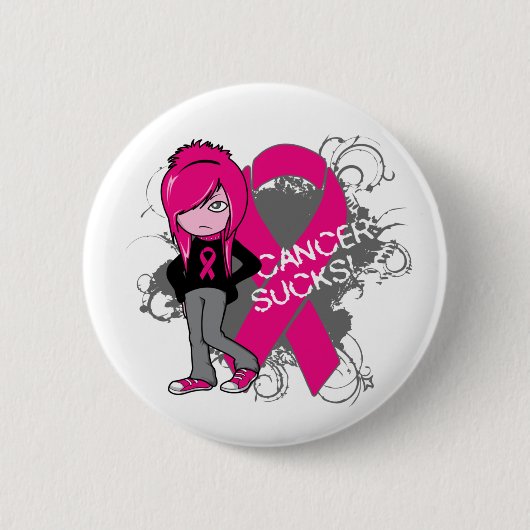 Sind zum Kotzen Girl Breast Cancer Button (Vorderseite)