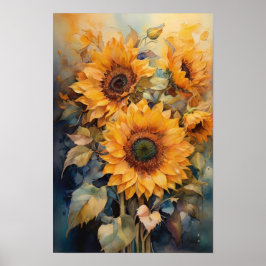 Sinfonie der Sonnenblumen - Aquarellfarben - Blume Poster