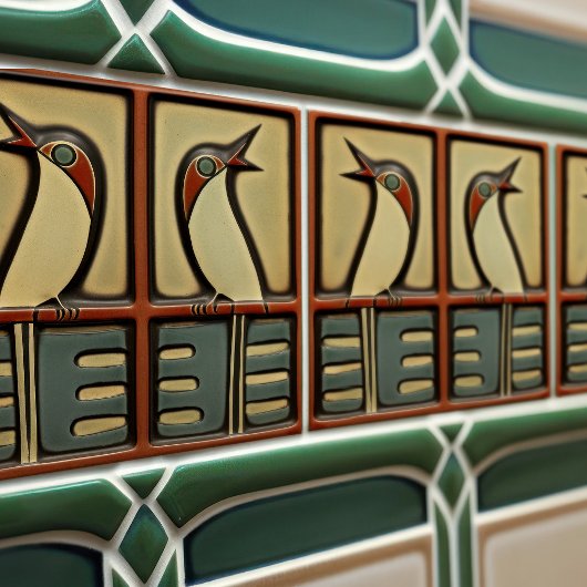Sing Birds Symmetrische Art-Deco-Jugendstil-Wandde Fliese