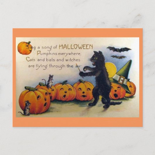 Sing ein Halloween-Lied Vintage Postkarte (Vorderseite)