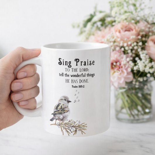 Sing Lob dem Herrn Psalm 105:2 Vogel Schrift Kaffeetasse