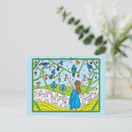 Sing wie die Vögel Sing_ Postkarte (Stehend Vorderseite)