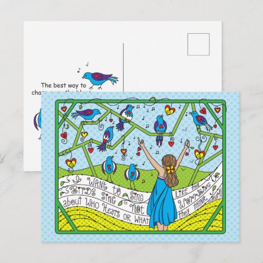 Sing wie die Vögel Sing_ Postkarte (Vorne/Hinten)