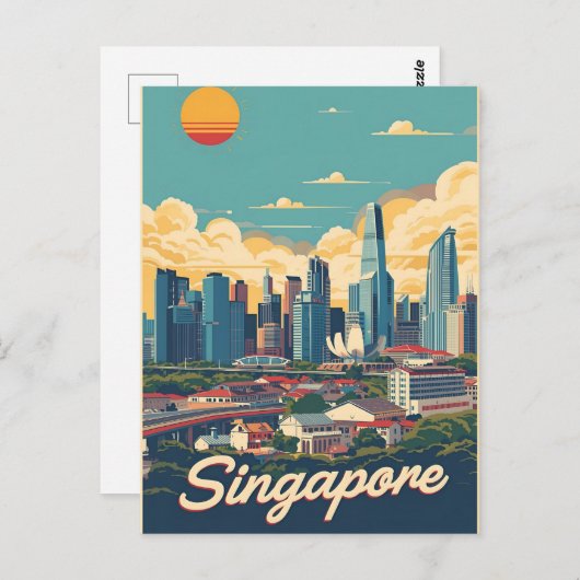 Singapore city retro Skyline Postkarte (Vorne/Hinten)