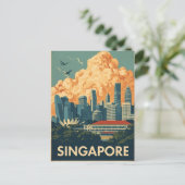 Singapore city retro Skyline Postkarte (Stehend Vorderseite)