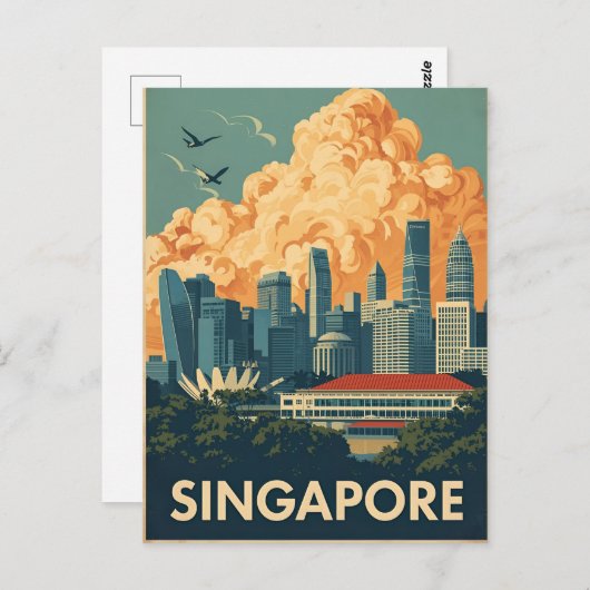 Singapore city retro Skyline Postkarte (Vorne/Hinten)