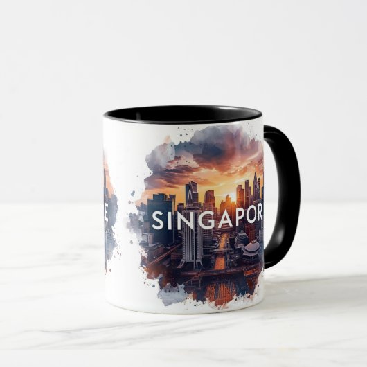 Singapore city retro watercolor Skyline Tasse (VorderseiteRechts)