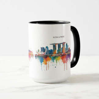 Singapore city retro watercolor Skyline Tasse