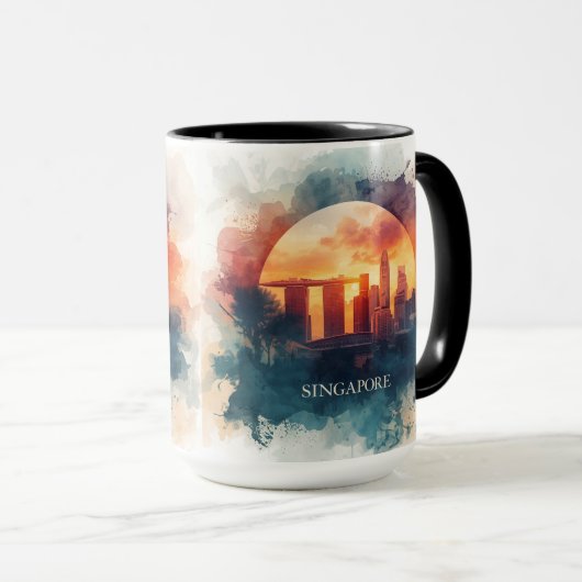 Singapore city retro watercolor Skyline Tasse (VorderseiteRechts)