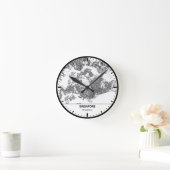 Singapore Clock City Line Art Runde Wanduhr (Zuhause)