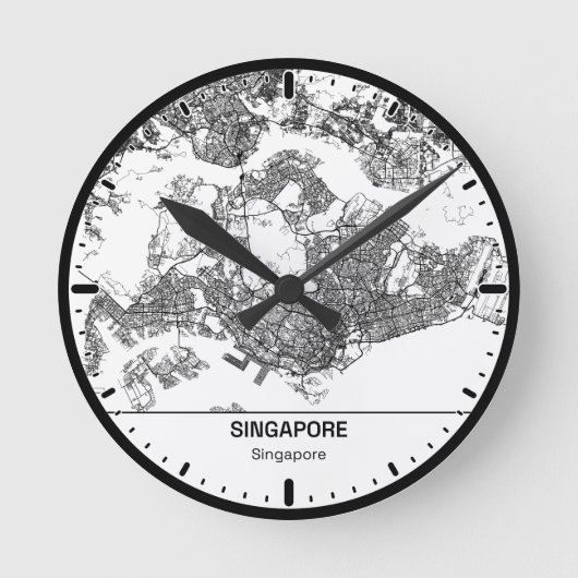 Singapore Clock City Line Art Runde Wanduhr (Vorderseite)