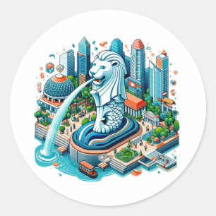 Singapore Garden Merlion Runder Aufkleber