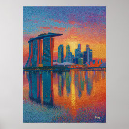 Singapore Marina Bay Sands Pointillismus Skyline Poster