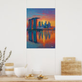 Singapore Marina Bay Sands Pointillismus Skyline Poster (Küche)