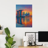 Singapore Marina Bay Sands Pointillismus Skyline Poster (Heimbüro)