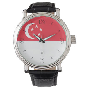 Singapore National Flag Elegant Patriotic Armbanduhr