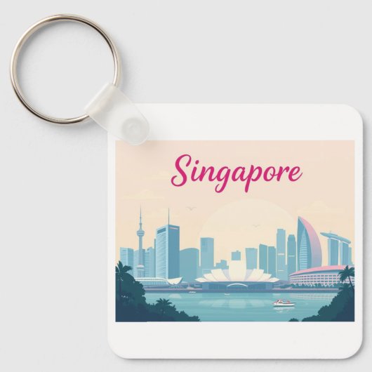 Singapore Pastel Travel Design Schlüsselanhänger (Vorderseite)