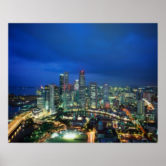 Singapore Skyline bei Nacht, Singapur Poster (Vorne)
