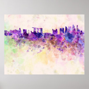 Singapore skyline im Watercolor background Poster