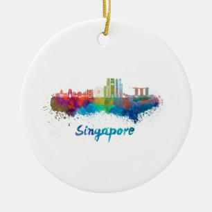 Singapore V2 skyline in watercolor Keramikornament