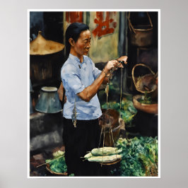 Singapore Vendor Weighing - Art Print Poster