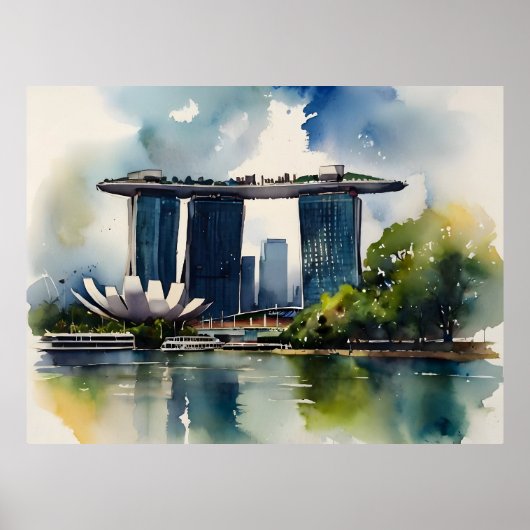 Singapur Aquarell Kunst Poster (Vorne)