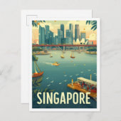 Singapur Art Vintage Travel Illustration Postkarte (Vorne/Hinten)