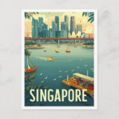 Singapur Art Vintage Travel Illustration Postkarte (Vorderseite)