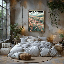 Singapur: Arte de Línea con coordenadas. Poster