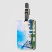 Singapur Asia Panorama View Wasserfarbe Gepäckanhänger (Vorderseite Vertikal)