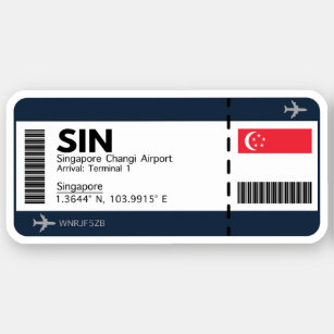 Singapur Boarding Pass - Airport Ticket Aufkleber