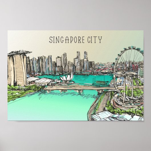 Singapur City Famous Travel Place Illustration Poster (Vorne)