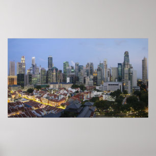 Singapur City Skyline Abend Poster
