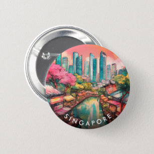 Singapur City View farbenfroh Button
