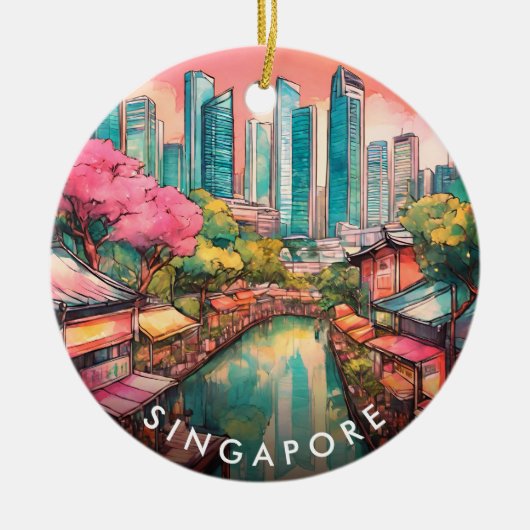 Singapur City View farbenfroh Keramik Ornament (Vorne)