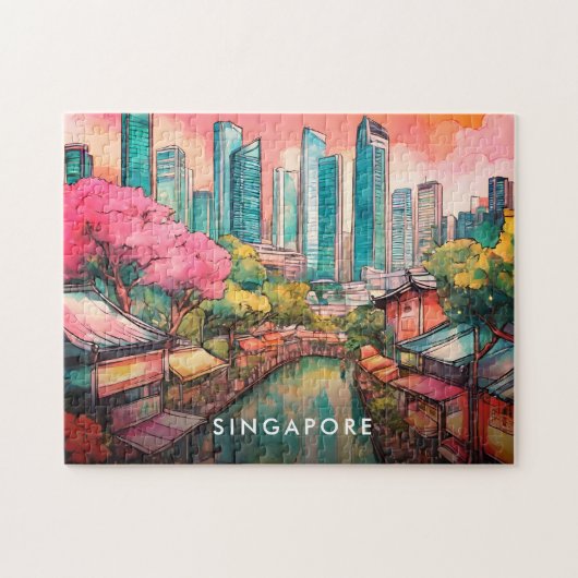 Singapur City View farbenfroh Puzzle (Horizontal)