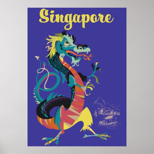 Singapur Dragon Vintage Reiseplakat Poster (Vorne)