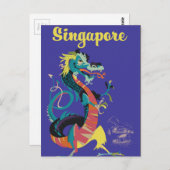 Singapur Dragon Vintage Reiseplakat Postkarte (Vorne/Hinten)