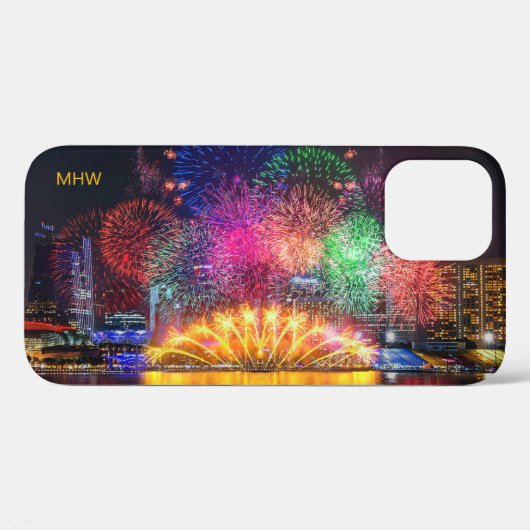 Singapur Fireworks kundenspezifische Monogramm-Tel Case-Mate iPhone Hülle (Rückseite (Horizontal))