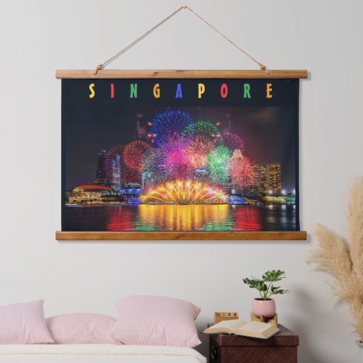 Singapur Fireworks Wandteppich Mit Holzrahmen (Schlafzimmer)