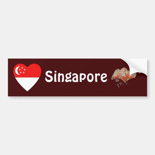 Singapur Flag Heart + Map Autoaufkleber (Vorne)