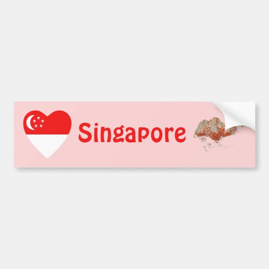 Singapur Flag Heart + Map Autoaufkleber (Vorne)