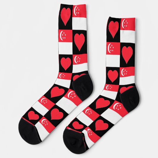 Singapur Flag Herzendesign Fun Singapore Pride Socken (Linkes Detail)