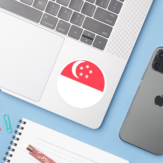 Singapur Flag Round Sticker (Laptop mit iPhone)